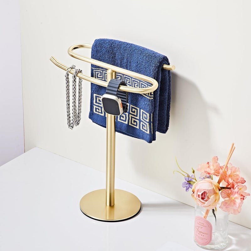 BTHRMHW Gold Hand Towel Holder Stand,13 Inch Free-Standing Towel Rack, SUS304 Stainless Steel Towel Bar Rack Stand, Tower Bar for Bathroom Kitchen Vanity Countertop… - Image 3
